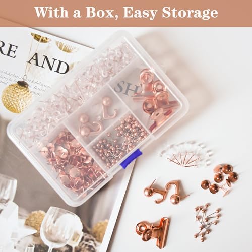 YOUDEFUL 310 Pcs Rose Gold Push Pin Set 5 Style for Bulletin Board