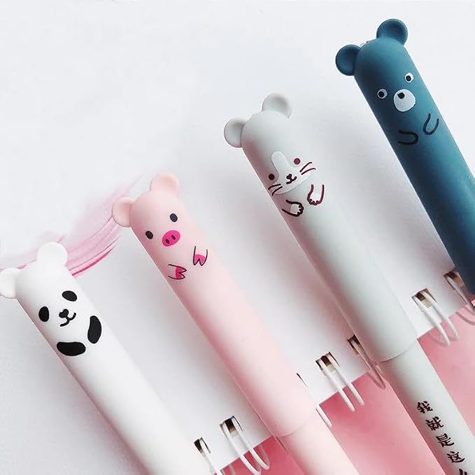 Piaogui 6pcs 0.5mm Erasable Gel Pens, Kawaii Cute Bear Pig Erasable Gel Pen Set - Image 3