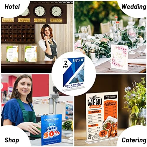 Acrylic Sign Holder 8.5 x 11 Inch,1-Pack Vertical T Shape Display Stand Double-Sided Desktop Clear Sign Holders Paper Holder Table Menu Holders Plastic Sign Stand for Home, Office, Restaurants, Store
