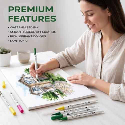 120 Watercolor Markers Set | Water Color Pens with Brush & Fineliner, Water-Based Art Markers | Dual Tip Markers for Adult Coloring, Lettering, Calligraphy, Sketching, Journaling & Illustration