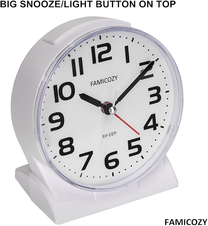 FAMICOZY 4.5" No Ticking Analog Alarm Clock, Silent Readable - Image 3
