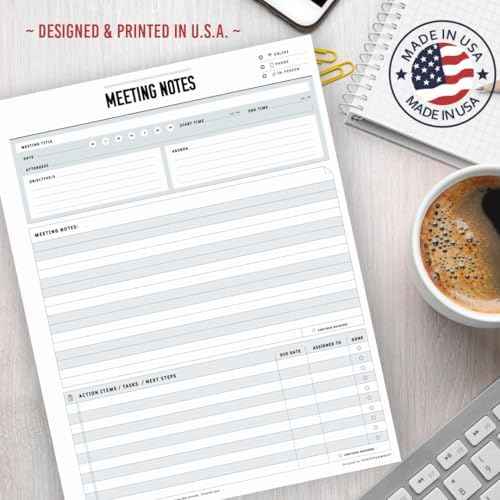 Meeting Notepad - 8.5 x 11-50 Sheets Double Sided Work School Meeting Pad Objectives, Agenda, Notes, Action, Tasks, Project Pads