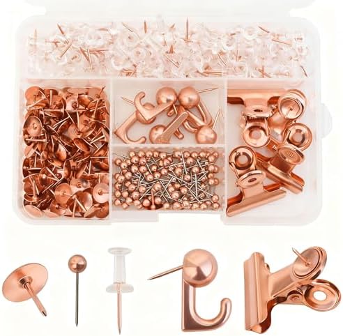 YOUDEFUL 310 Pcs Rose Gold Push Pin Set 5 Style for Bulletin Board