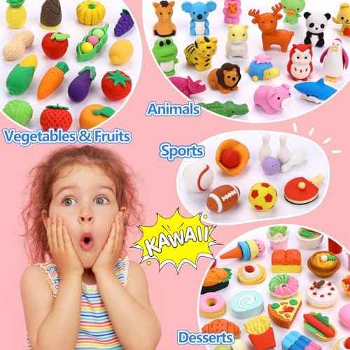 100 Pcs Animal Erasers for Kids - Desk Pets Back to School Supplies