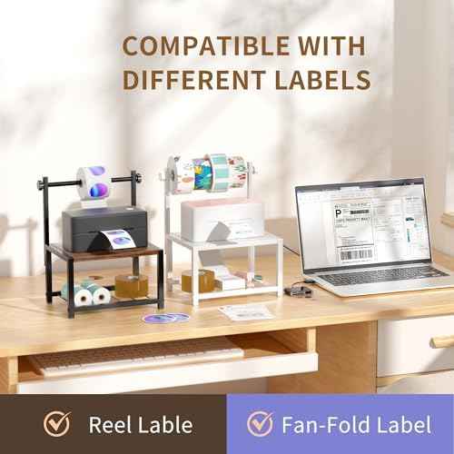 Label Holder for Rolls and Fan-Fold Labels, Sturdy Thermal Sticker Holder for Desktop Thermal Printer, Shipping Label Sticker Dispenser for Home, Office, and Small Businesses