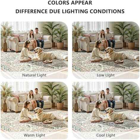 8x10 Area Rugs, Machine Washable Low Pile Floral Rugs for Living Room, Bedroom, Large Boho Area Rug with Non-Slip Backing for Dining Room(Pink Floral)