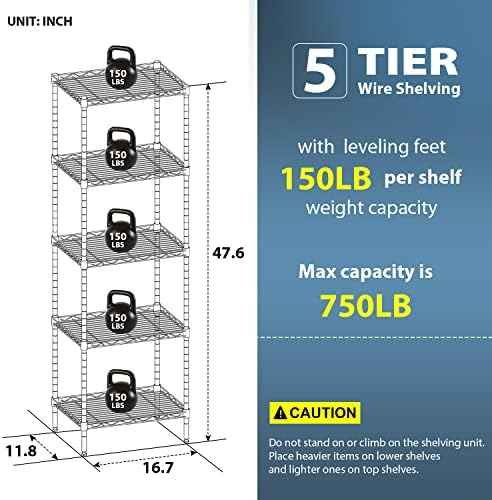 Metal Shelving Closet Storage Shelves Tall Skinny Shelf Kitchen Pantry Shelf Narrow Wire Shelving Unit for Small Spaces, Adjustable Organizing Rack Kitchen Racks and Shelves for Storage (CHROME)