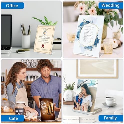 8Pack Acrylic Sign Holder 4x6 Inches，Clear Plastic Sign Holder Paper Photo Display，Menu Table Top Desktop Stand，Picture Frame，Flyer Holder(Vertical)