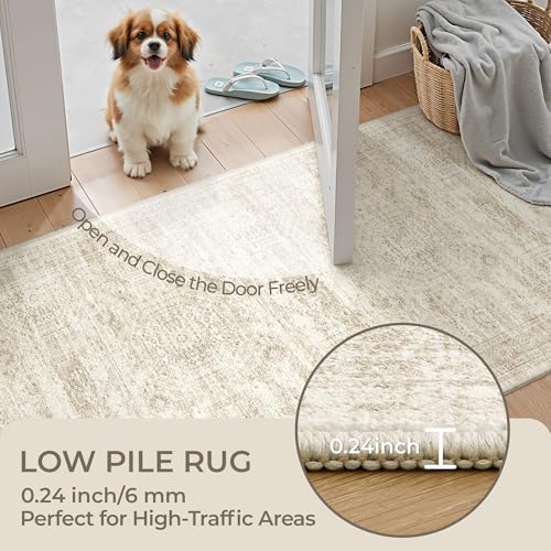 2x10 Runner Rug Non Slip,Washable Hallway Runner Rug,Beige