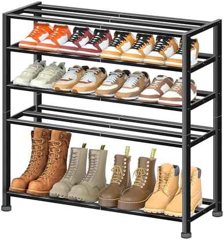 KEETDY 5-Tier Heavy Duty Shoe Rack for Garage Entryway, Stackable Shoe Organizer for 25 Pairs Men Boots, Shoe Rack for Closet Metal Shoe Storage Shelf, Floor, Hallway (Black)