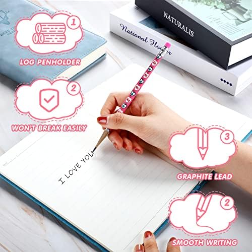 Marspark 48pcs Valentines Day Pencils Bulk Valentines Wood Heart Pencils with Erasers Valentine's Day Exchange Gifts for Valentine's Party Gifts Favors Goodie Bags Teacher Reward Supplies