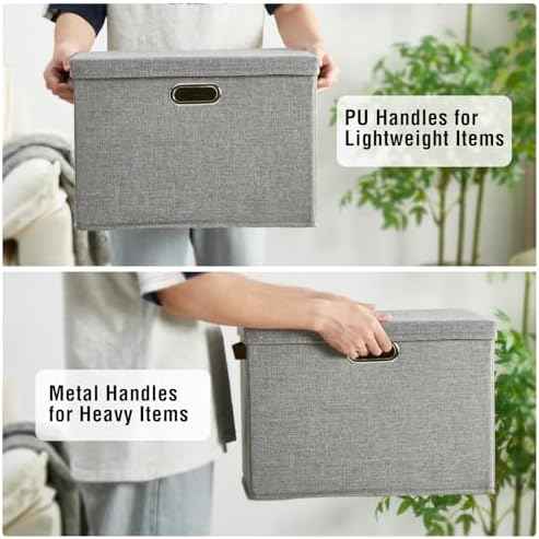 17" Large Fabric Storage Box with Lids, 3-Pack, Gray