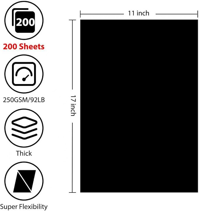 200 Sheets Black Cardstock 11” x 17”, 92lb/250gsm Card Stock, Thick Card Stock - Image 2