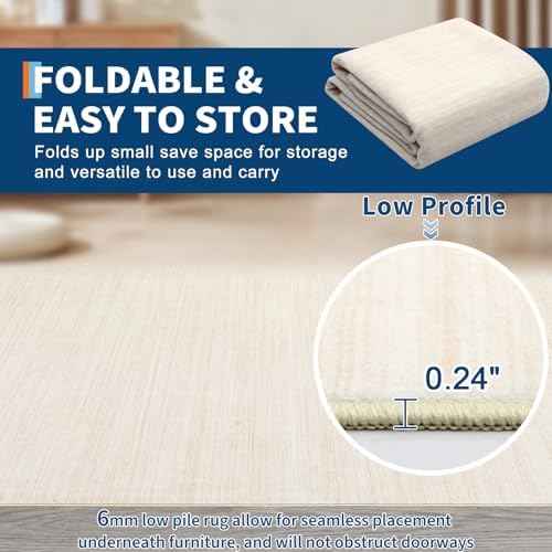 9x12 Area Rugs for Living Room Washable Solid Large Bedroom Rugs Non Slip Soft Modern Abstract Dining Room Throw Carpet Minimalist Classic Plain Area Rug for Nursery Kitchen Home Office, Ivory 9x12
