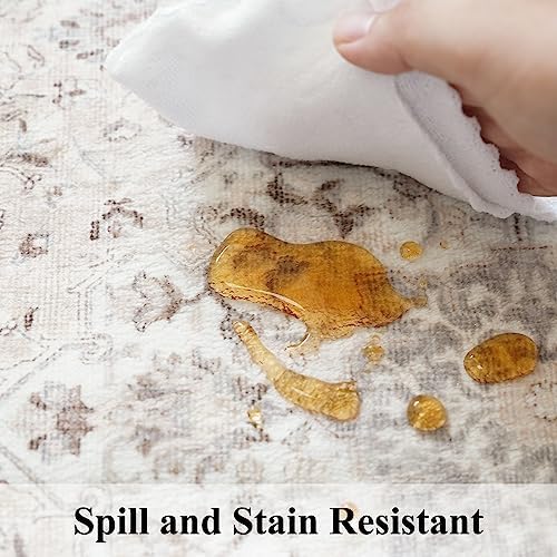 Washable Large 9x12 Area Rug - Living Room Oriental Non Slip Soft Rugs Indoor Low Pile Stain Resistant Carpet for Bedroom Dining Room Farmhouse Distressed Thin Home Decor Floor Mat (9x12 Beige)