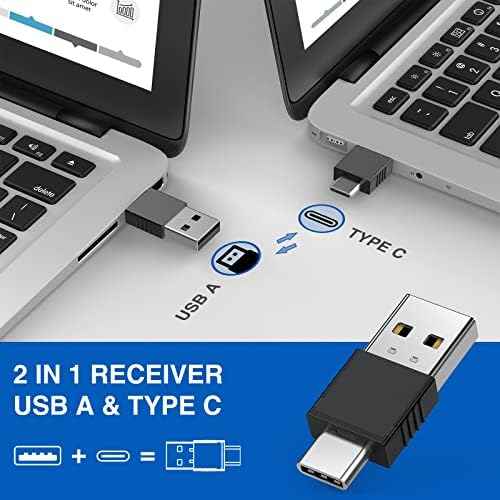 DINOSTRIKE USB-A and USB-C Presentation Clicker with Air Mouse Control, Rechargeable Wireless Presenter Remote PPT Pointer RF 2.4GZ PowerPoint Clicker Slide Advancer for Mac Computer Laptop