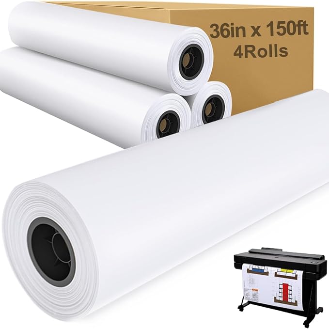 Plotter Paper 36" x 150', Engineering Drawings, Custom-Sized Prints (4 Rolls） by TAPSIN