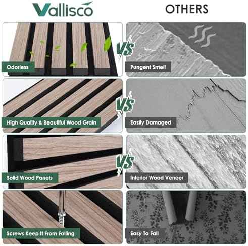 VallisCo 4-Piece Wood Slat Acoustic Panels for Stylish Interior Decor