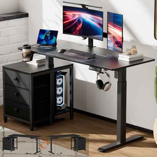 REAHOME 47 Inch Black Electric Height Adjustable Standing Desk with Drawers