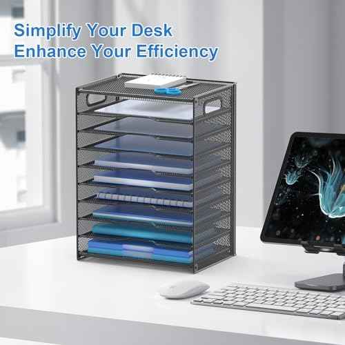 OUTWOLF 10 Tier Paper Organizer - Letter Tray Mesh Desk File Organizer
