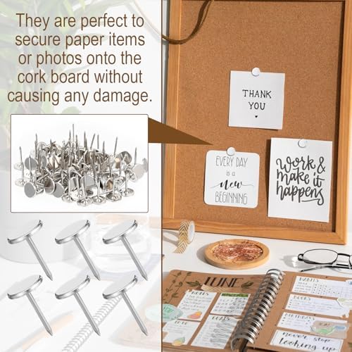 100 Pcs Heavy Duty Thumb Tacks, 7/16 Inch Flat Head Carpet Tacks for Wood, Decorative Extra Long Push Pins for Office Home Furniture Upholstery Carpets Wood Surfaces(Silver)