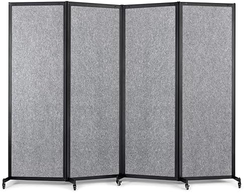 Room Partition, 8'5"L* 6'7"H,4 Panel,Light Grey