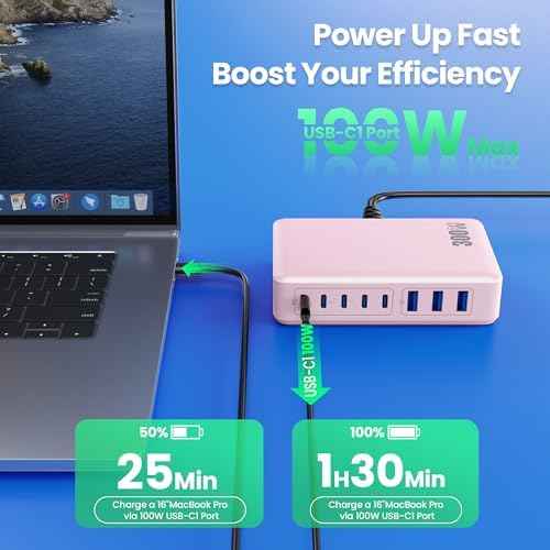 USB C Charger 300W USB C Charger Block, 8-Ports GaN IV Fast Charging Station Hub,PD 100W Laptop Charger Adapter,for MacBook Pro/Air/iPad/iPhone16/15/14/Apple Watch/DELL/Samsung for Home Office