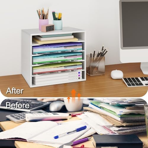 EMERIT Paper Organzier Wood Desktop Organizer Storage Letter Tray File Sorter with Adjustable Shelves for Home Office
