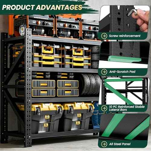 Heavy Duty Garage Storage Shelves, 71" Wide Metal Shelving Unit, 6000LBS Capacity, 4-Tier Adjustable Industrial Rack for Warehouse Basement Shop, 71" W x 24" D x 69" H