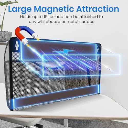 Magnetic File Holder 3PCS Wall File Folder Organizer, No Drilling Hanging Magazine Rack for Refrigerator, Document Paper Mail Folder Holders Office File Magnetic Organizer (Black)