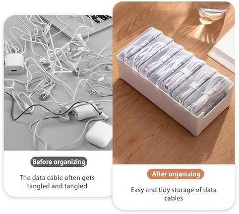 11 Box Cable Organizer Storage Box, Desktop Cable Management with Switch, Power Cord Organizer for Office,Home,Desk Accessories Storage Stationery Supplies and Accessories（White）