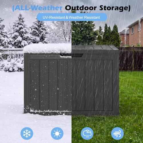 Outdoor Storage Box, 50 Gallon Resin Deck Boxes Outdoor Waterproof For Patio Furniture, Garden Tools, Pool Supplies, Lockable And UV Resistant (Striped Black)
