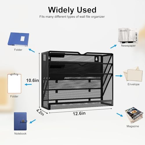 4 Tier Magnetic File Holder, Large Capacity Mesh Hanging Wall