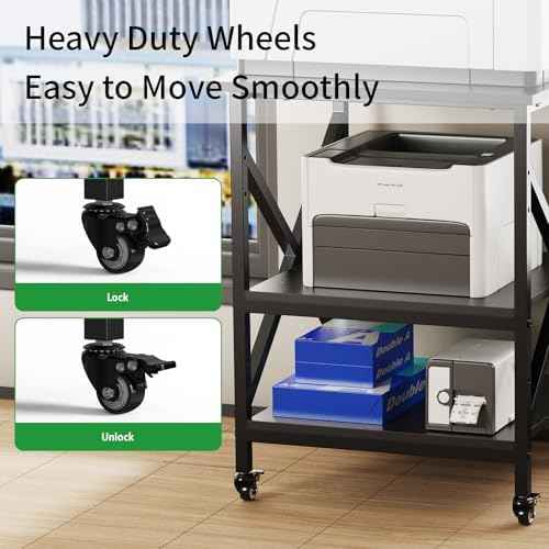 3 Tier Printer Stand, Large 23.6"x23.6" Printer Table with Wheels
