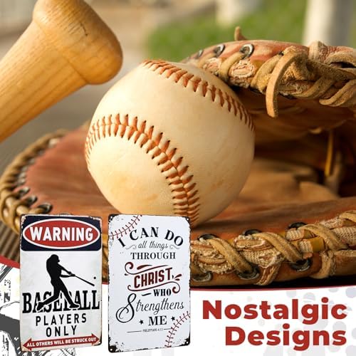 LEIFIDE 2 Pcs Baseball Tin Sign Metal Baseball Vintage Wall Decor Sign Sports Themed Gift for Boys Room Decor Bedroom Wall Art, 11.81 x 7.87 Inches