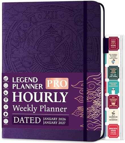 Legend Hourly Schedule Planner PRO Dated Jan 2026-Jan 2027 – Deluxe Weekly & Daily Organizer with Time Slots. Appointment Book Journal for Work & Time Management, A4 Hardcover, Purple