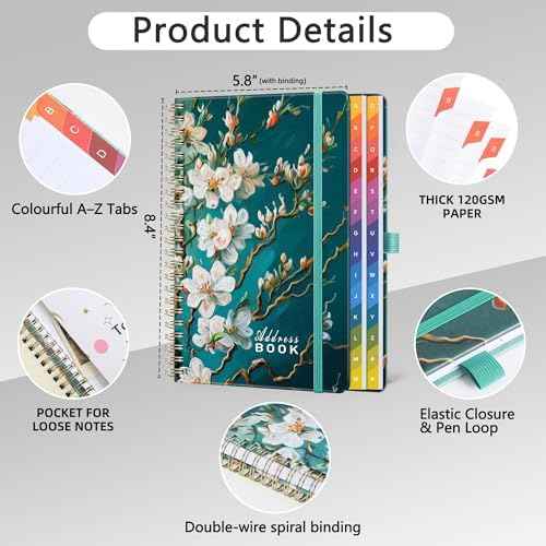 Address Book with Alphabetical Tabs, 6.3" × 8.5" Spiral Contact Book