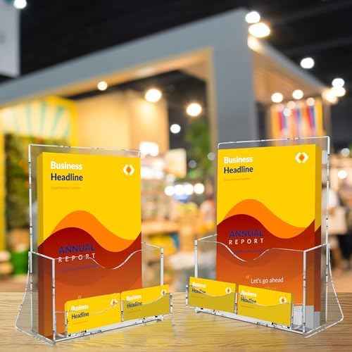 zavekia 2 Pack Acrylic Brochure Holder With business card holder, 8.5 x 11 inches Clear Acrylic Literature Holder Plastic Flyer Display Stand