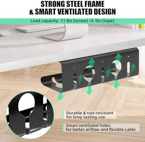 Under Desk Cable Management Tray, 16.5" L x 4.7" W x 4.3" H, 2 Pack