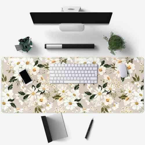 Daisy Floral Daisies Large Mouse Pad Watercolor Flowers Desk Mat