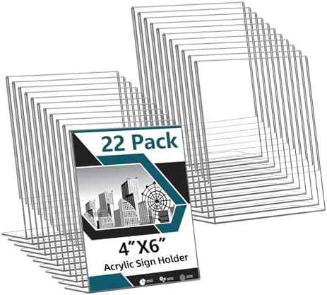 Acrylic Sign Holder 4x6, 22 Pack Clear Plastic Table Paper Display Stand, L-Shape Vertical Menu Holder Stand, Clear Picture Photo Flyer Display Stand for Restaurants, Store Show, Office Deskt