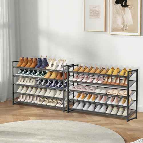 Large Shoe Rack 10 Tier Shoe Organizer, Heavy Duty Metal 5-Tier Stackable Shoe Storage Vertical Shoe Rack for Closet Front Door Entrance, Up to 62 Pairs, 44.8" W x 11.4" D x 71.2" H, Black
