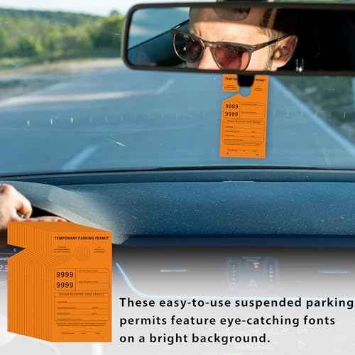 500 Pcs Orange Parking Permit Hang Tag 2 Part 7.75 x 4.25 Inch Mirror Hang Tags Car Hang Tags Parking Tickets Car Parking Tags Numbered Temporary Parking Passes Hanging Tag with Stub (500)