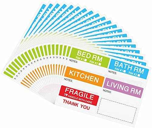 Hybsk 42x90mm Large Home Moving Labels for Boxes Apartment Moving Helper 6 Different Packing Fragile Labels Blank Furniture Labels (20 Sheets, 120pcs)