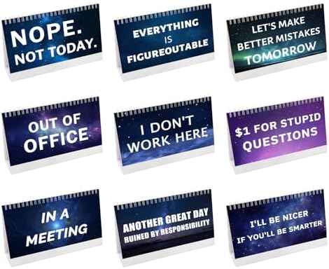 Office Desk Sign,Funny Desk Signs 33 Flip Over Messages Desktop Novelty Accessories For Office Holiday Colleague Coworkers Gag Gift Supplies-8 x 5 inches