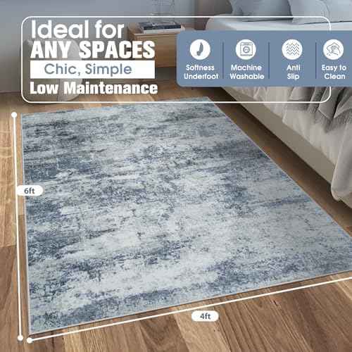 4x6 Area Rugs for Living Room Washable Bedroom Dining Room Blue Grey