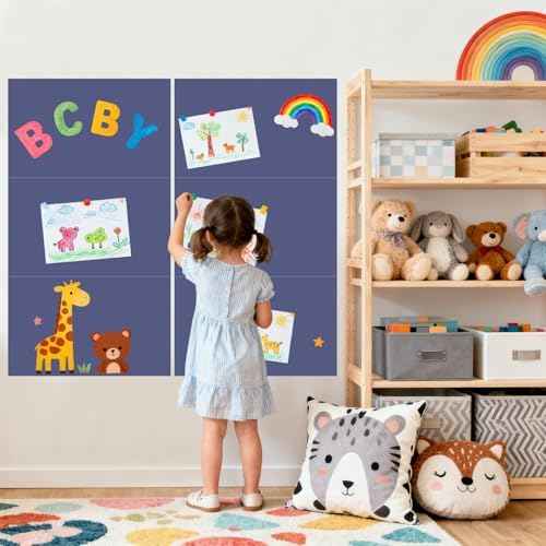 Magnetic Chalkboard Wall Decal Set of 6 Dusty Blue Magnetic Wall Decal for Kids Playroom Peel and Stick Magnet Sheets Magnetic Wall Sticker with Chalk Tangram Puzzle Accessories for Classroom