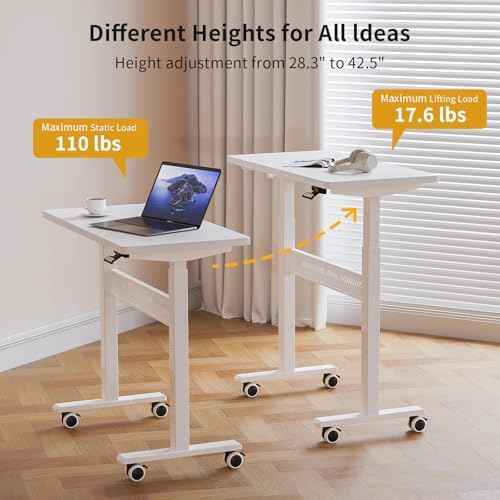 HitGo Mobile Standing Desk with Wheels,Pneumatic Height Adjustable Desk