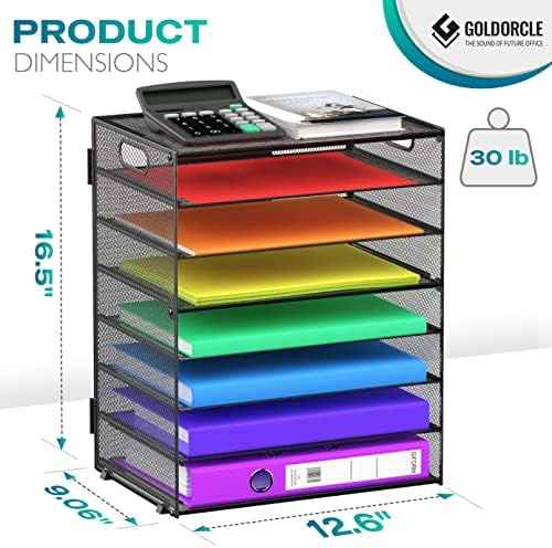 8 Tier Paper Letter Tray Organizer with Handles, Mesh Desk File Holder Storage Organization for Home School Classroom & Office (Black)