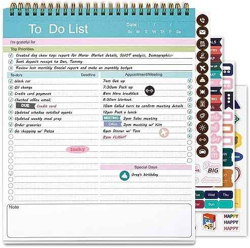 To Do List Notepad, Spiral Bound Undated Daily Planner, 52 Sheets 8.5" X 10.5" Tear Off Task Planning Pad with Checklist, For Work Office Home